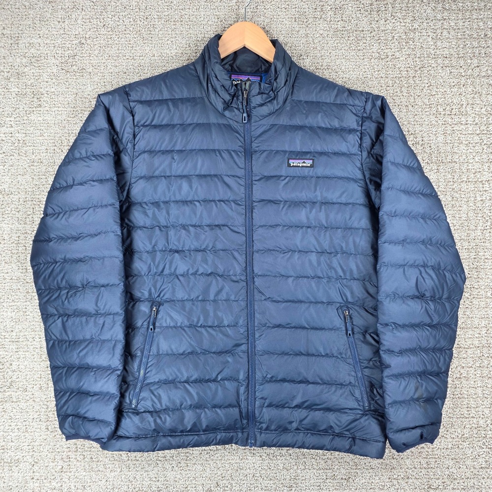 Patagonia Mens Down Sweater Jacket Navy Blue Puffer Full Zip Large